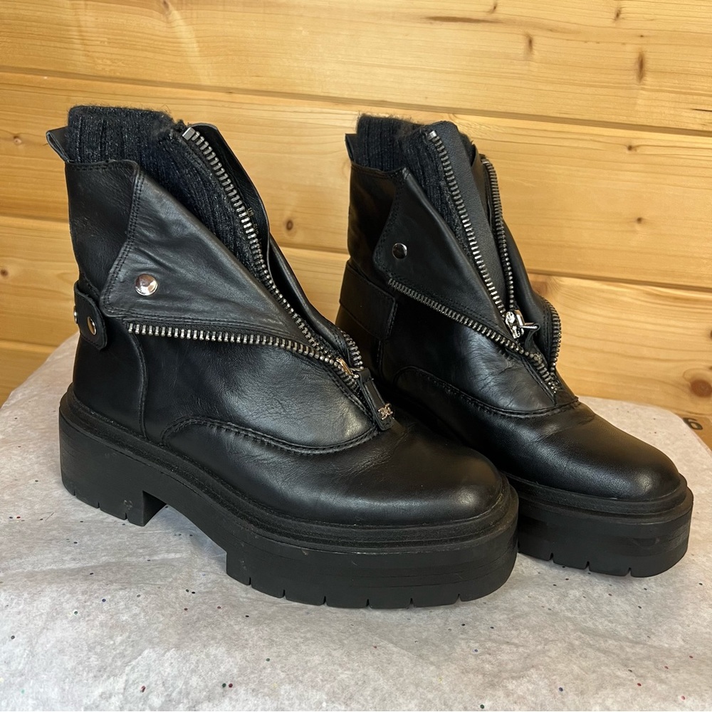 Sam Edelman Linds Black Front Zipper Block Heel Zipper Chelsea Boots Size 7.5